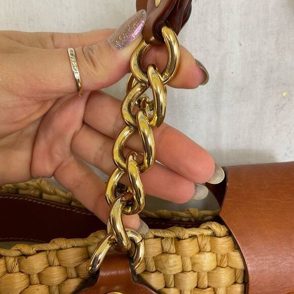 Michael Kors Vintage Women’s Santorini Straw Raffia Leather Tote Shoulder Bag - Picture 12 of 16